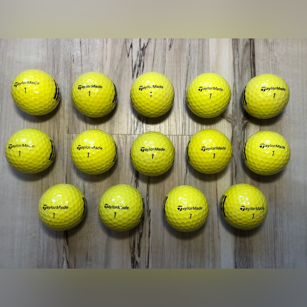 14 TaylorMade Yellow Golf Balls #1 Triple Black Line Alignment Used Lot